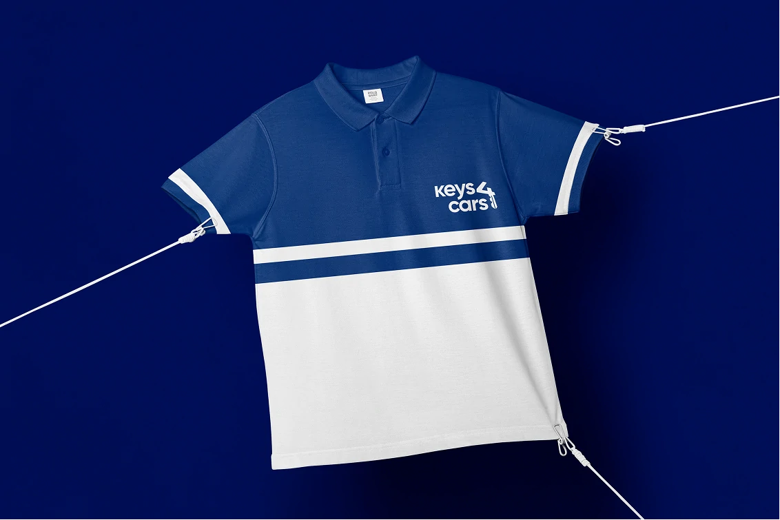 Keys 4 Cars branded polo shirt in blue and white