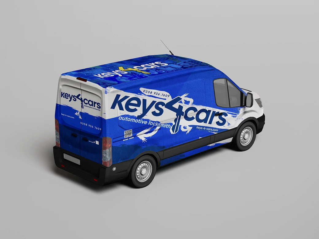 Keys 4 Cars van wrapped in the new blue livery