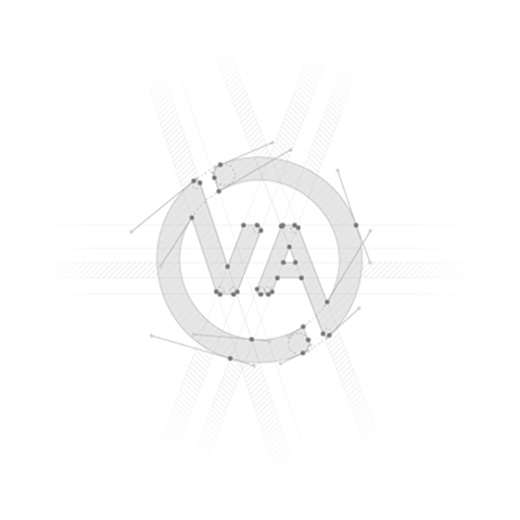 The VA monogram drawn over its construction grid, anchor points showing